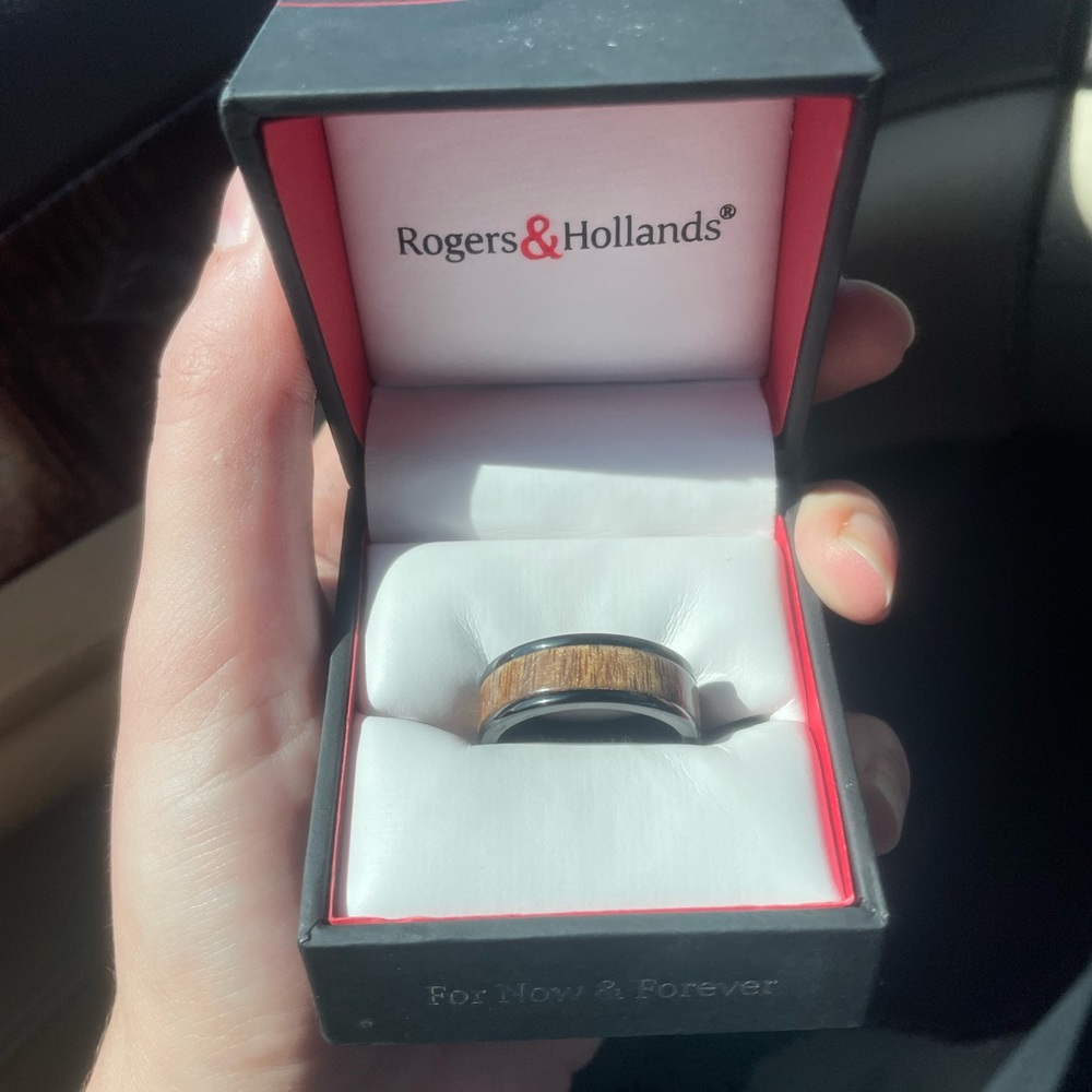 Triton Tungsten Wood Center Wedding Band